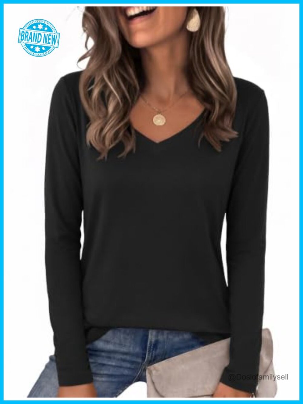 Womens Long Sleeve V Neck T Shirt Loose Fit Casual Basic Tee Fall Top